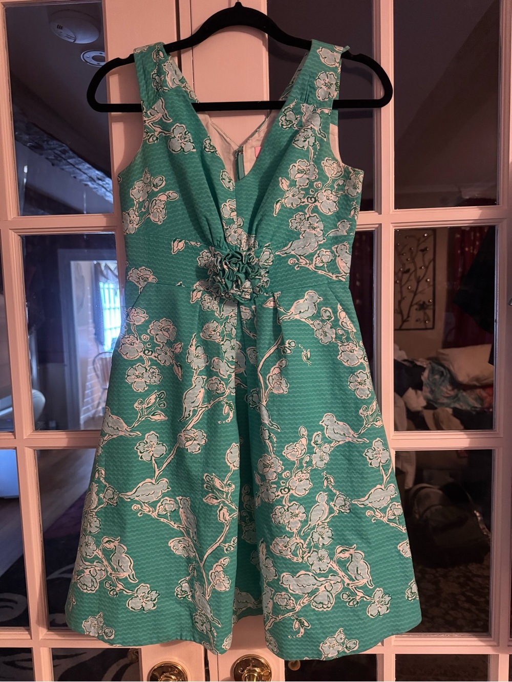 Lilly Pulitzer Aqua and White Floral Fit-and-Flare Dress 👗 Bell shaped size 2